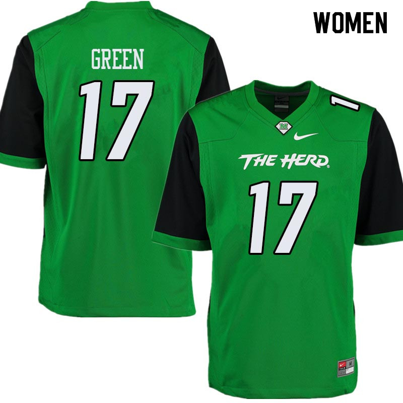 Women #17 Isaiah Green Marshall Thundering Herd College Football Jerseys Sale-Green - Click Image to Close